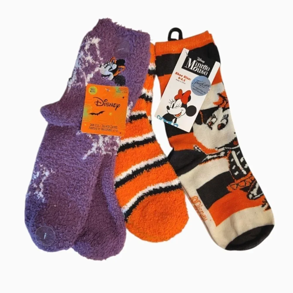Disney 3 Pairs‎ Halloween Themed Minnie Mouse Crew Socks NWT